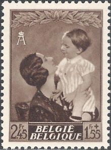 Belgium 1937 Queen Astrid and Prince Baudouin 2F45+1F55.jpg