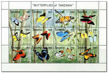 Tanzania 1993 Butterflies sheetlet of 12 stamps.jpg