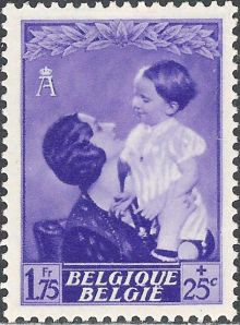 Belgium 1937 Queen Astrid and Prince Baudouin 1F75+25c.jpg