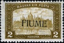 Fiume 1918 Hungarian Definitives "Parliament" - Overprinted e.jpg