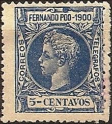 Fernando Poo 1900 Definitives - King Alfonso XIII - Inscribed "1900" 5c.jpg
