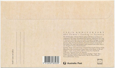 Australia PS 1992 350th Anniversary of Abel Tasman's Landing in Tasmania back cover.jpg