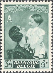 Belgium 1937 Queen Astrid and Prince Baudouin 35c+5c.jpg
